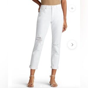 Joe's Jeans High Rise Straight Ankle Classic White Denim Jeans Raw Hem Size 31